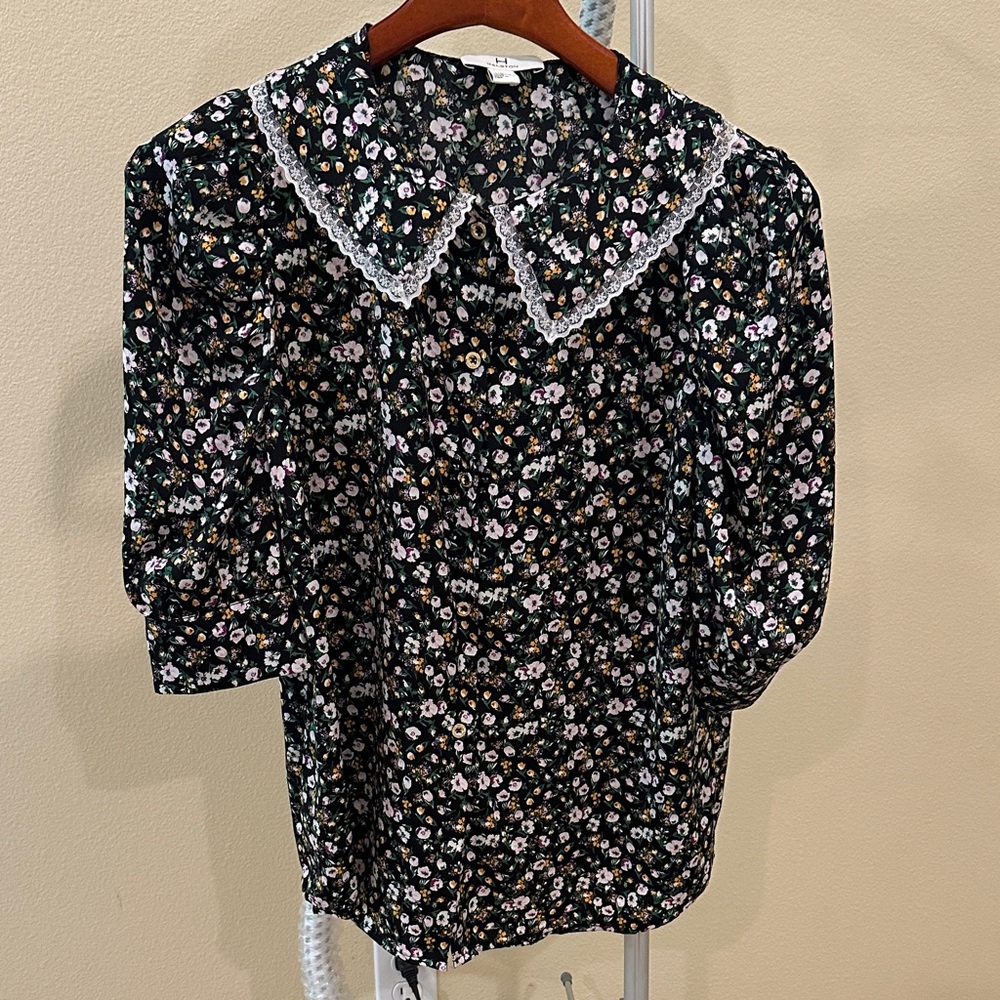 Halston Heritage Black Floral Blouse